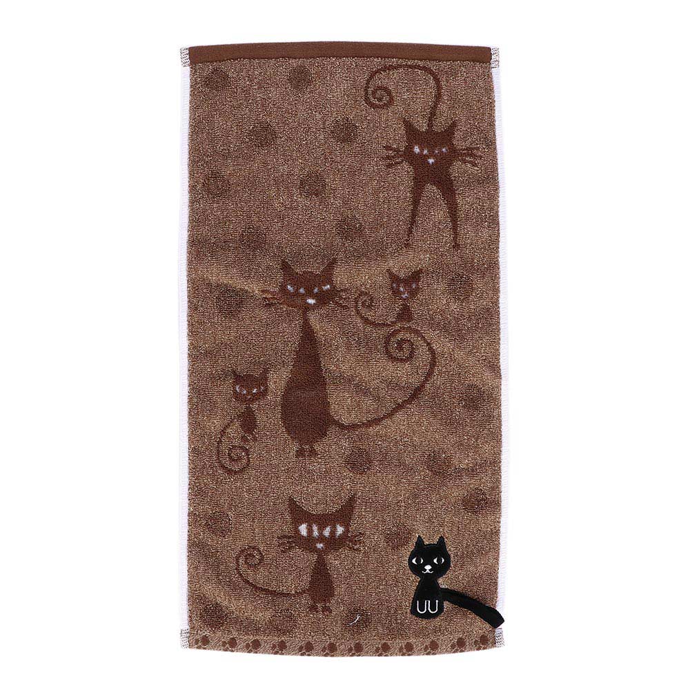 Mignon chaton dessin animé chat motif imprimer gant de toilette coton doux enfants enfants serviette soins infirmiers ménage visage serviette absorbant l'eau 1Pc: Brown