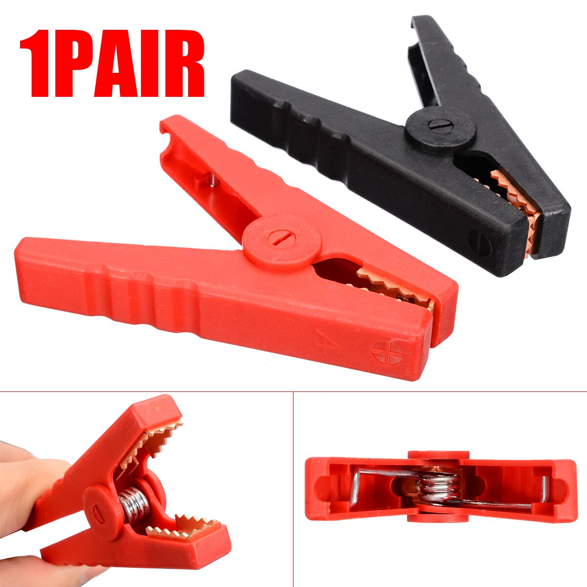 1 Paar 95Mm Rood + Zwart Auto Alligator Clips Batterij Test Klemmen 100A Koper Gecoat Tanden Krokodil Connector Clips