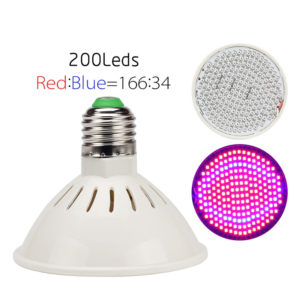 Neue voll Spektrum E27 60 126 200 Leds verrotten Blau LED wachsen Lampen für Blüte und Hydrokultur Pflanzen drinnen draussen Wachsen Licht: 200leds