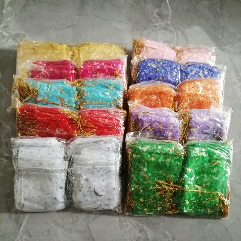 500 sztuk Star Moon Organza torby na prezenty woreczek na etui na biżuterię Mini saszetka sznurek do przechowywania opakowanie biżuterii na torebki torby ekspozycyjne