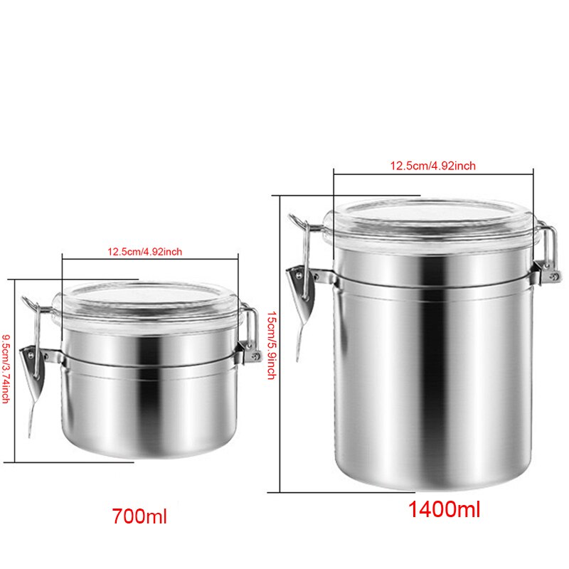 Stainless Steel Airtight Coffee Container Storage Canister Set Coffee Jar Canister With Scoop For Coffee Beans Tea 700ml/1400ml