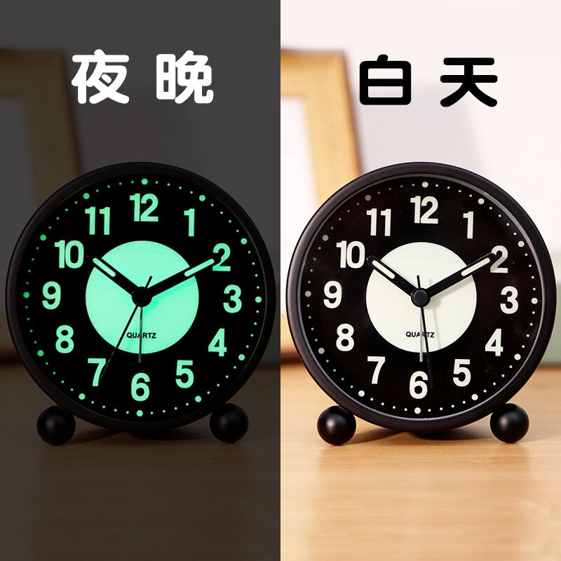 Luminous small alarm clock students use cartoon children mute bedroom Bedside Alarm Clock cute super alarm clock clocks: Black