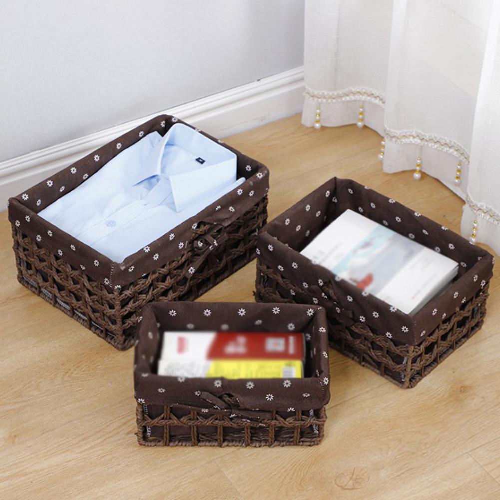 3 uds. Cesta de almacenamiento de mimbre cesta de almacenamiento a prueba de polvo diversos organizador de Juguetes Para el cuarto de baño cestas de organizador hechas a mano