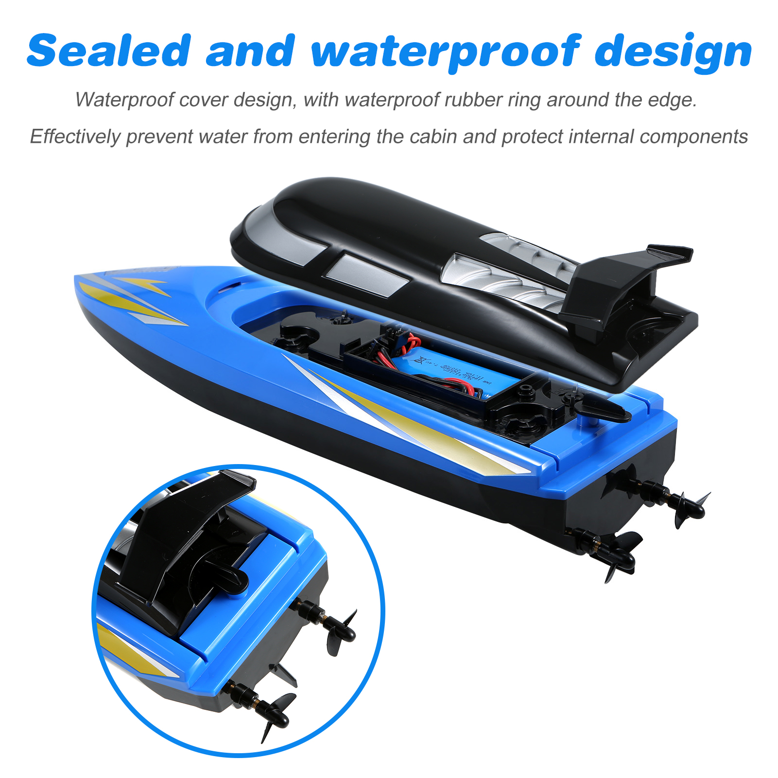 Bateau télécommandé 25 km/h 2.4GHz, grande taille RC, jouet pour enfants adultes garçons, 3 vitesses, alarme de batterie faible
