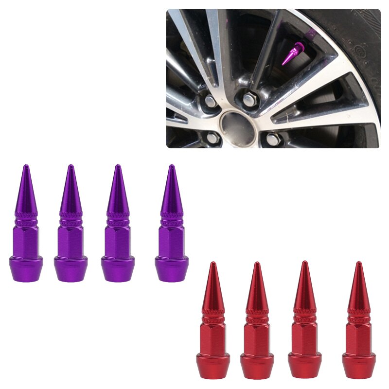 4 Stuks Universele Aluminium Styling Tunning Auto Ventiel Cap Spike Vormige Metalen Dust Covers Deksel Voor Fiets Motorfiets