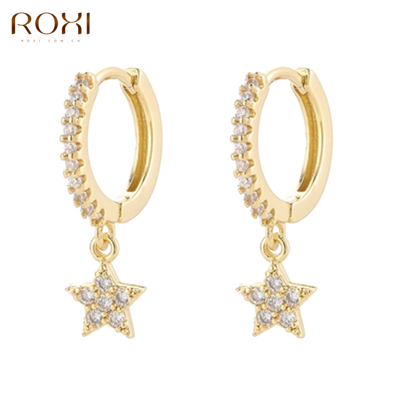 Roxi Koper Wit Zirkoon Stone Oorringen Voor Vrouwen Meisjes Zomer Sieraden Oorbel Ster Cross Klinknagels Huggie Oorbellen Pendientes