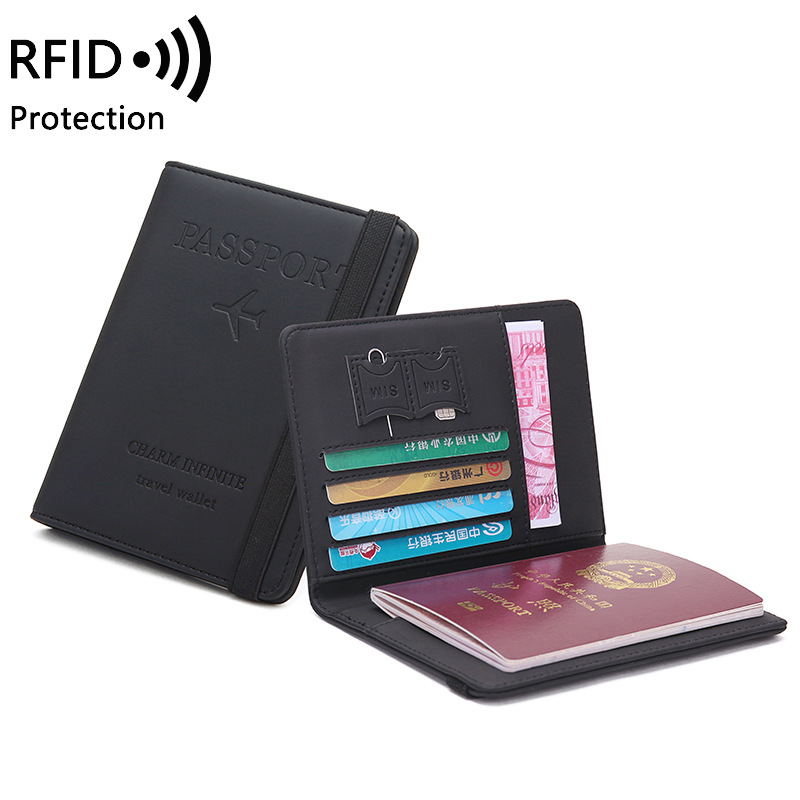 Dames Heren Reispaspoorthouder Beschermhoes RFID PU-leer Credit ID-kaarthouder Case Ticket Beschermende portemonnee: Black