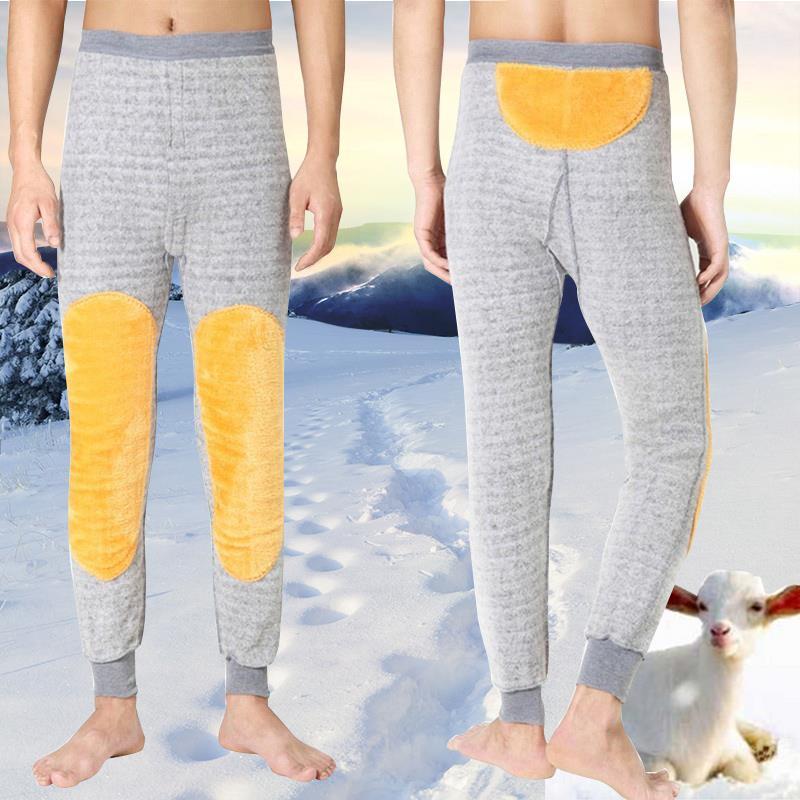 Inverno quente térmica underwear bottoms leggings calças térmicas masculinas de lã de algodão grosso calças íntimas masculinas quentes na altura do joelho