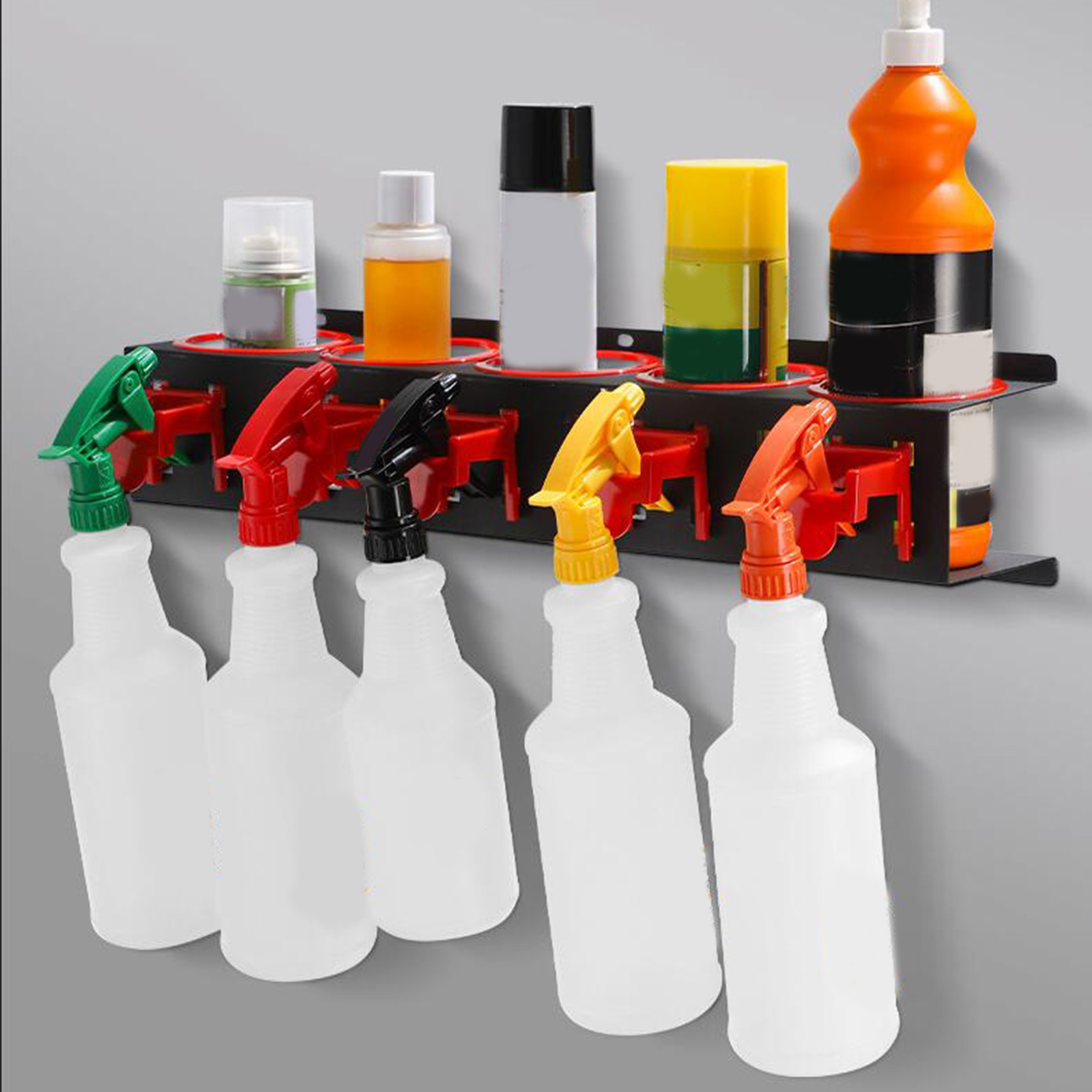 Spray Bottle Storage Rack Holder Bracket Wall Mounted bottle holder Display for Workplace Garage Organizer Car Wash Tool Rack