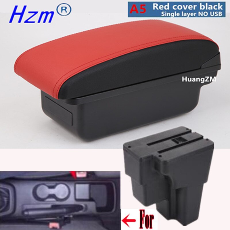 For KIA RIO Armrest For Europe South America Retrofit parts Car Armrest box Center Storage car accessories USB: A5 Red cover black