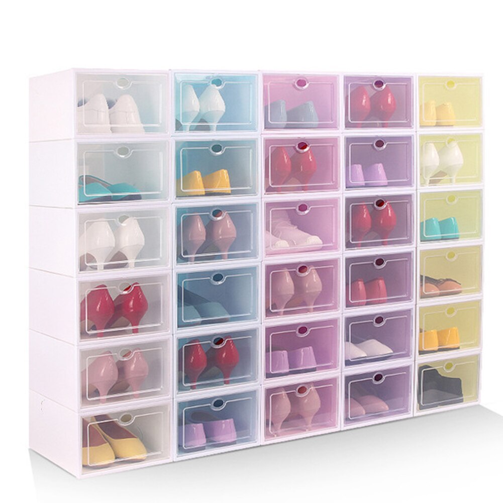 Stackable Shoe Storabe Box Foldable Plastic Organizer with Transparent Lid Shoe Container Bin DIY Drawer Home Storage Stacking