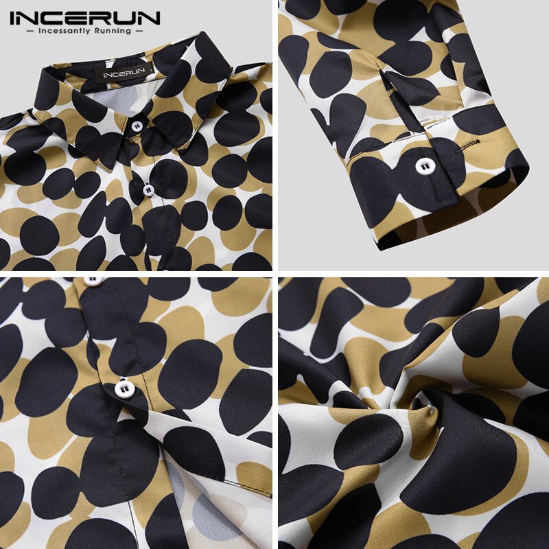 INCERUN Polka Dot Mannen Shirt Lange Mouw Turn-down Kraag Streetwear Camisa Chic Shirts mannen S-5XL