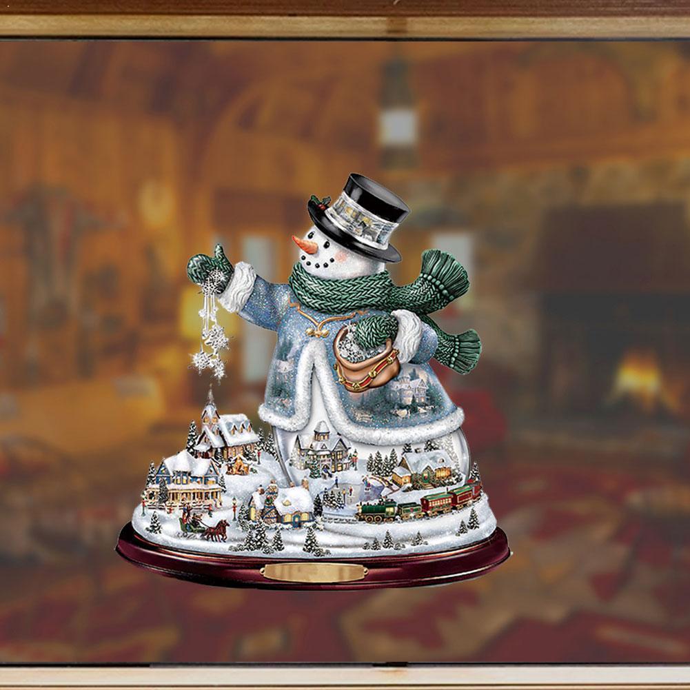 Christmas Tree Rotating Sculpture Train Decorations Adesivos Window Pared Paste Stickers For Home Paste Christmas De Decora T3G6