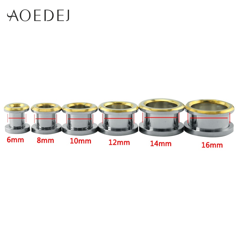 AOEDEJ 6-16mm Ear Plugs Tunnels Gold Stainless Steel Piercing Plug 16mm Metal Oor Expander Piercing Stretchers Oren Piercing Ear