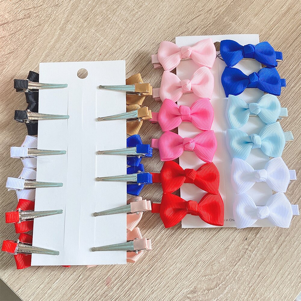 Nœuds de cheveux en ruban gros-grain avec pince pour filles mignonnes, Mini épingles colorées, Barrettes pour enfants, accessoires pour cheveux, 12 pièces