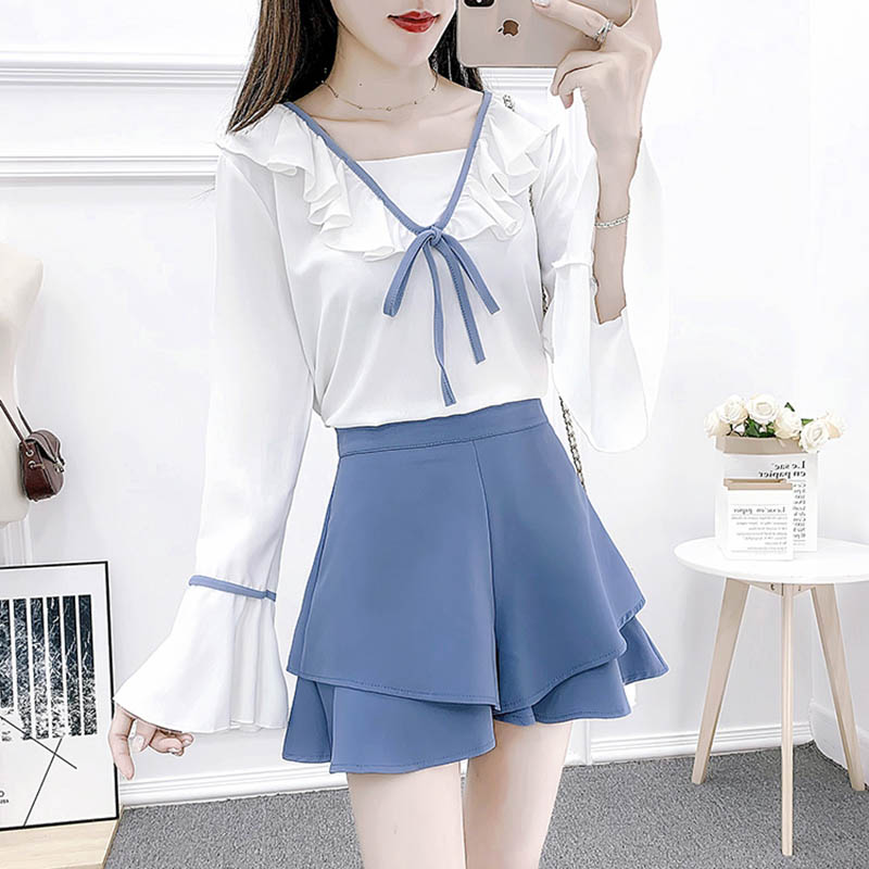 HELIAR-short coupe trapèze, ourlet volant, , jambes larges, taille élastique, ample, été décontracté