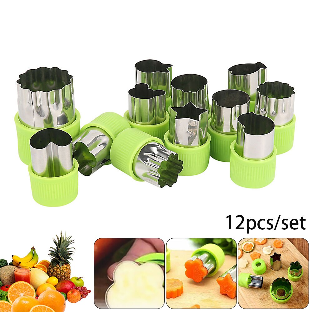 Rice Vegetable Fruit Cutter Mold 12Pcs/set Flowers Cartoon Cutter Mold Stainless Steel Cake Cookie Biscuit Cutting Shape Tools