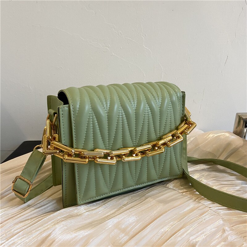 Sac à main à chaîne Simple pour femmes, petit sac carré à bandoulière de styliste, pochette de luxe,: Green