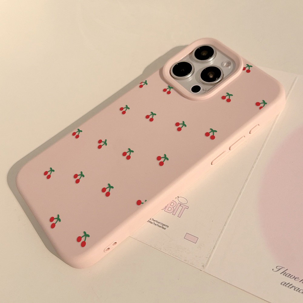 Cute Cartoon Cherry Pattern Phone Case For iPhone 16 15 14 13 12 11 Pro Max Plus Silicone Shockproof Cases Cover