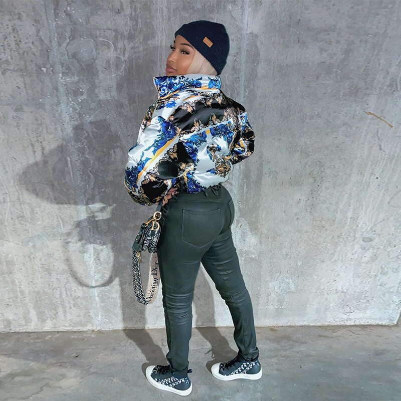 Haoyuan afslappet pufferjakke til kvinder streetwear langærmet vintertøj varmt parka-overtøj tyk dunboblefrakker