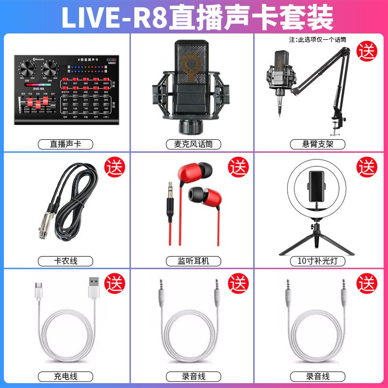 R8 Dal Vivo Scheda Audio Set di Ancoraggio Canto Attrezzature Mobile Del Telefono Voce Microfono Del Computer Microfono per Tutti I K Canzone Utile Del Prodotto