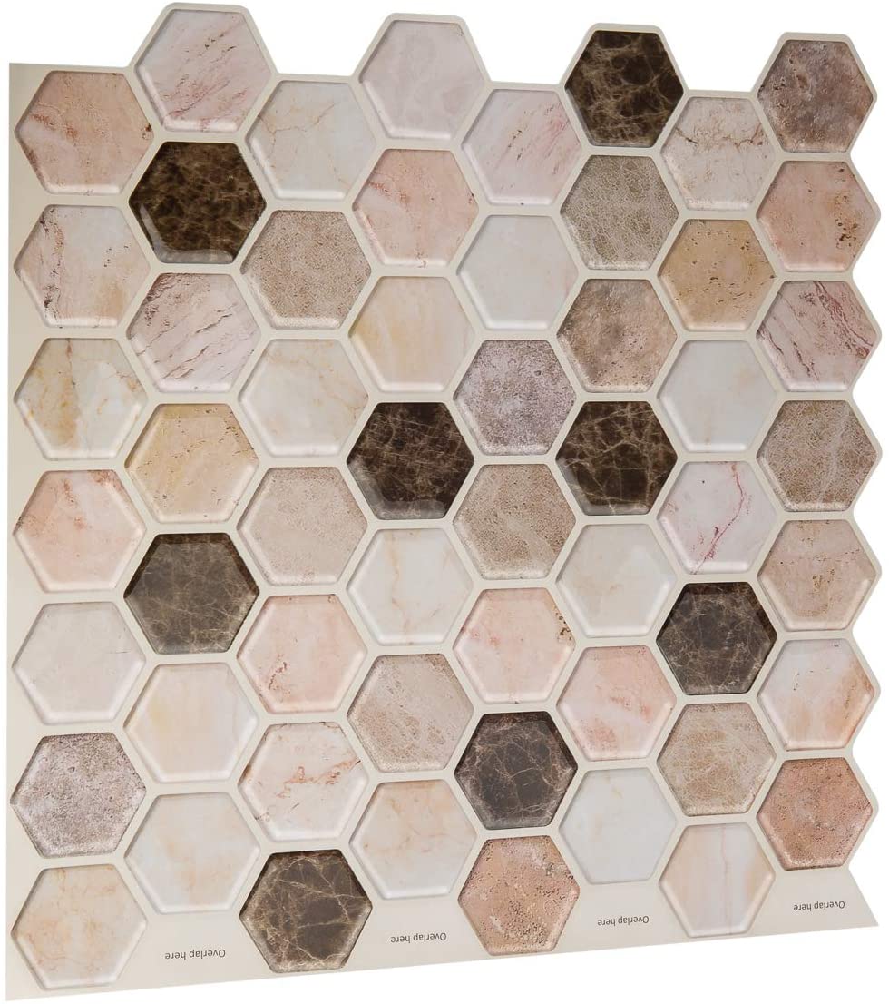 Carrelage hexagonal 3D en vinyle auto-adhésif, pour cuisine et salle de bain, dosseret, doux, nid d&#39;abeille (hexagone marron Beige)