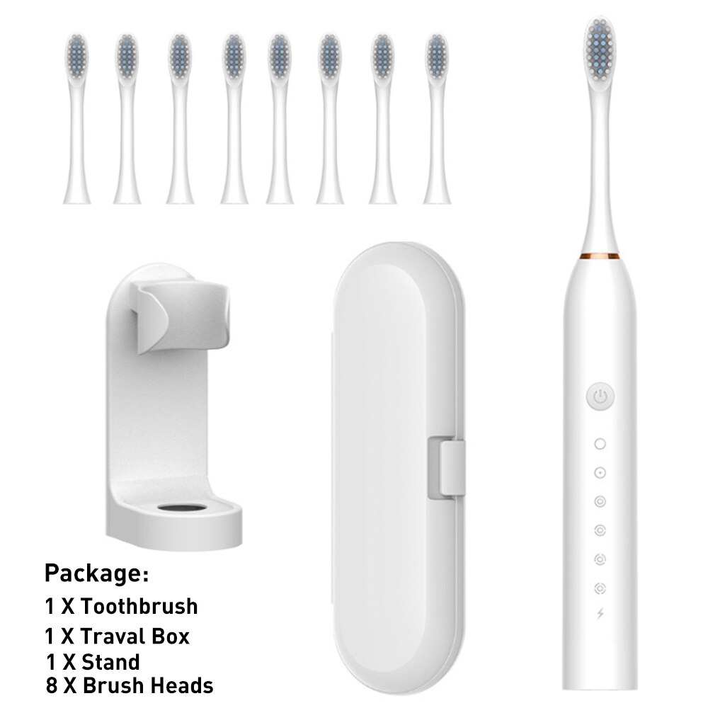 Rechargeable Sonic Electric Toothbrush Adult Timer Brush 42000 time/min Ultrasonic Washable Electronic Whitening Teeth Brush: White B Sets