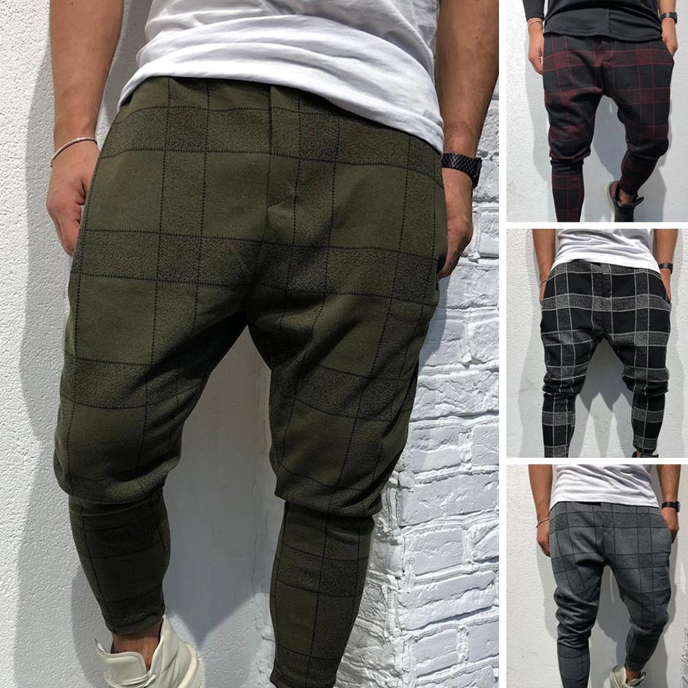 Housut miehet 3d ruudullinen print taskuhousut lyijykynä housut rento urheilu kuntosali wear kaltevuus verryttelyhousut