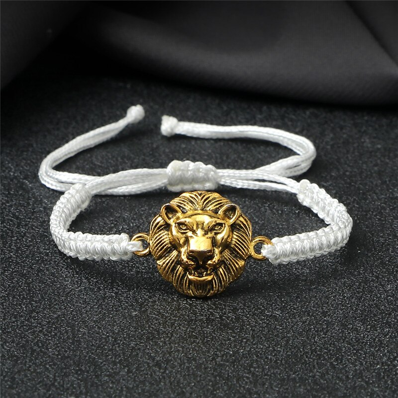 Vintage Leeuwenkop Bedelarmband Handgemaakte Geweven Rood Zwart Knopen Touw Verstelbare Armbanden En Armbanden Voor Vrouwen Mannen Paar Sieraden