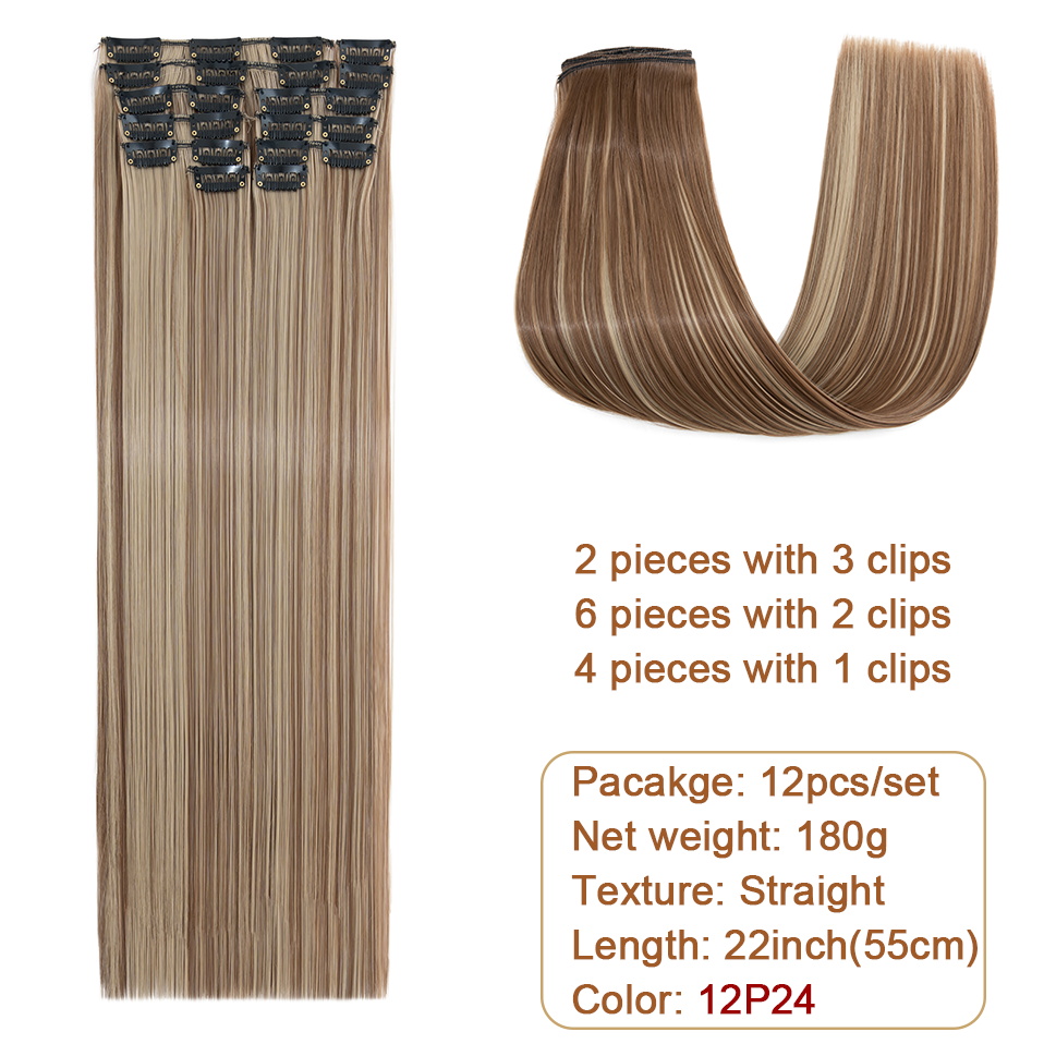BENEHAIR 180g Straight Clip in hair extensions 22" 12PCS Hair Extensions for Women Full Head Heat Resistant Synthetic Hairpiece: #35