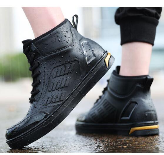 Casual Water Laarzen Mode Rubber Schoenen Mannen Regenlaarzen Waterdichte Non-Slip Rubber Schoenen Regen Laarzen H370: Black / 43