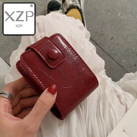 XZP Women Small Cosmetic Bag Leather Lipstick Bag Case Cover Earphone Jewelry Bag Ladies Girls Makeup Bags: Red