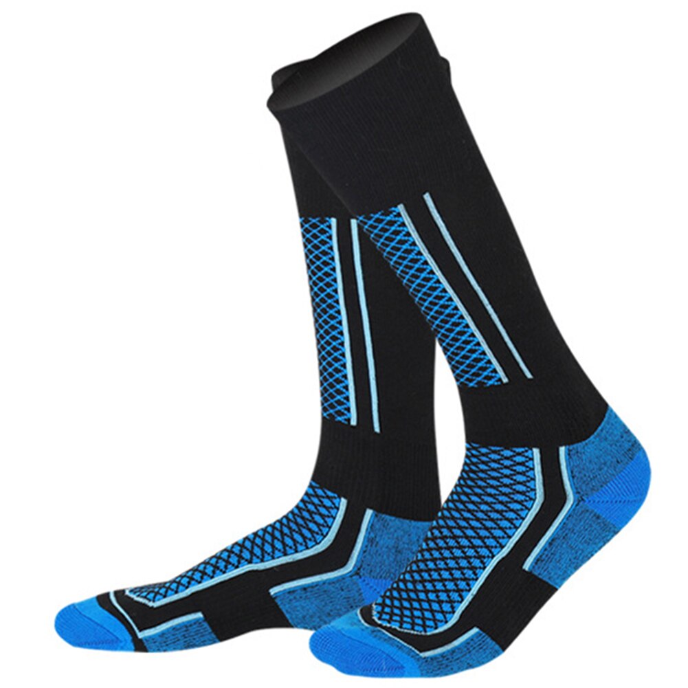 Calze da calcio da sci Snowboard elastico sport forniture termiche calze assorbimento dell'umidità calze da sci in cotone spesso caldo: blu nero