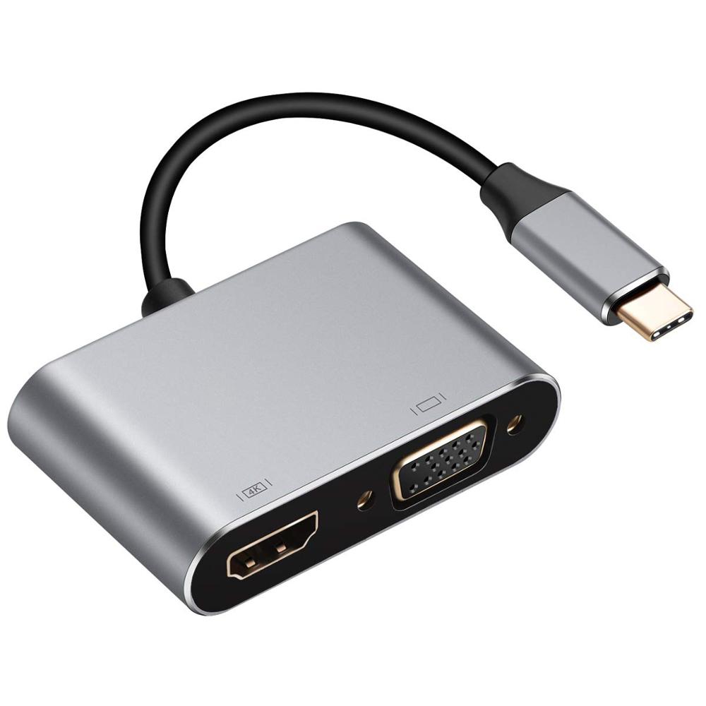 4 In 1 Type C Naar Hdmi Vga Adapter 4K Type C USB-C Hub Video Converters Adapter Voor Macbook usb 3.0 Docking Station: Gray