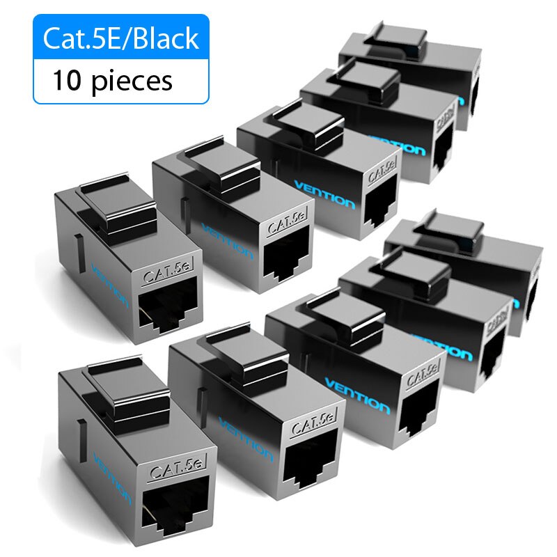 Vention-conector Cat5E RJ45, Cable Ethernet, Cat 5E Cat 6 hembra a prolongador hembra, adaptador de extensión para Cable Ethernet: Black B07 10Pcs
