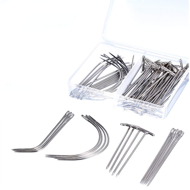 Hair Weave Needle and Thread Set High Strength Nylon Hair Weft Sewing Thread for Making Wig C J I Shaped Needle T Pins