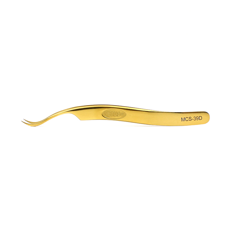 VETUS Tweezers Golden Steel Stamp Brand Styles MCS D Series Premium Pincers for Eyelash Extension: 39D-Gold