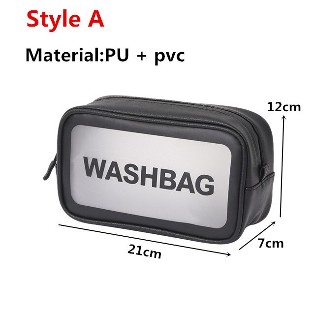 Travel Wash Bag Makeup Toiletry Cases For Women Organizer Shower Waterproof Cosmetic Make up Bags PU Leather Storage Pouch: A-Black