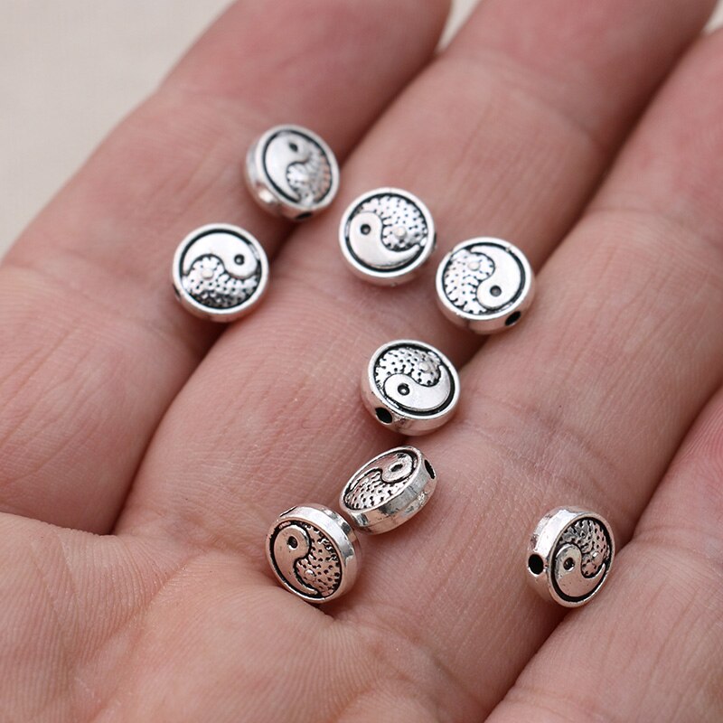 8Mm Verzilverd Yin Yang Spacer Losse Kralen Voor Sieraden Maken Armband Ketting Oorbellen Accessoires 20 Stuks