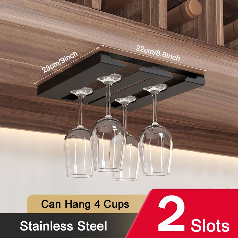 Stainless Steel Wine Rack Wine Glass Rack Wall Mount Holder Goblet Coffee Cup Hanging Rack Home Kitchen Bar Accessories: B2