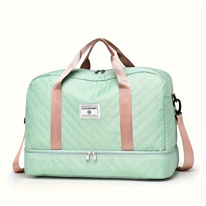 Sac de sport de luxe, sac à main de grande capacité, initié et sac fourre-tout à bandoulière avec séparation de support sec, poches latérales pour touristes, voyage, salle de sport: vert clair