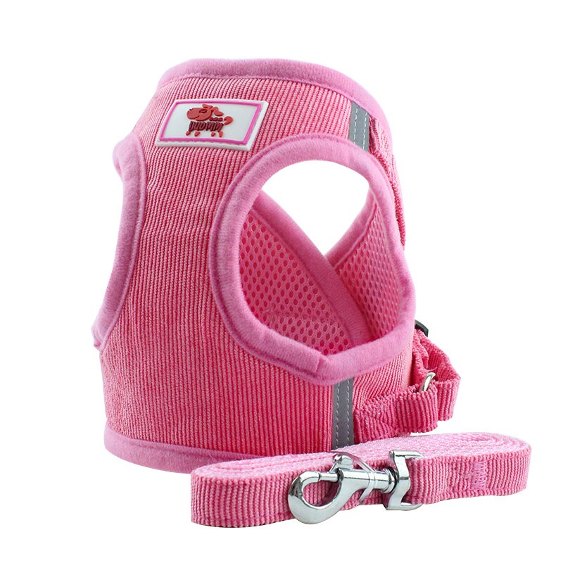 Cat dog adjustable harness vest reflective puppies cat harness vest with traction lead rope pet accessories breathable pet vest: HGA002146-Pink / S