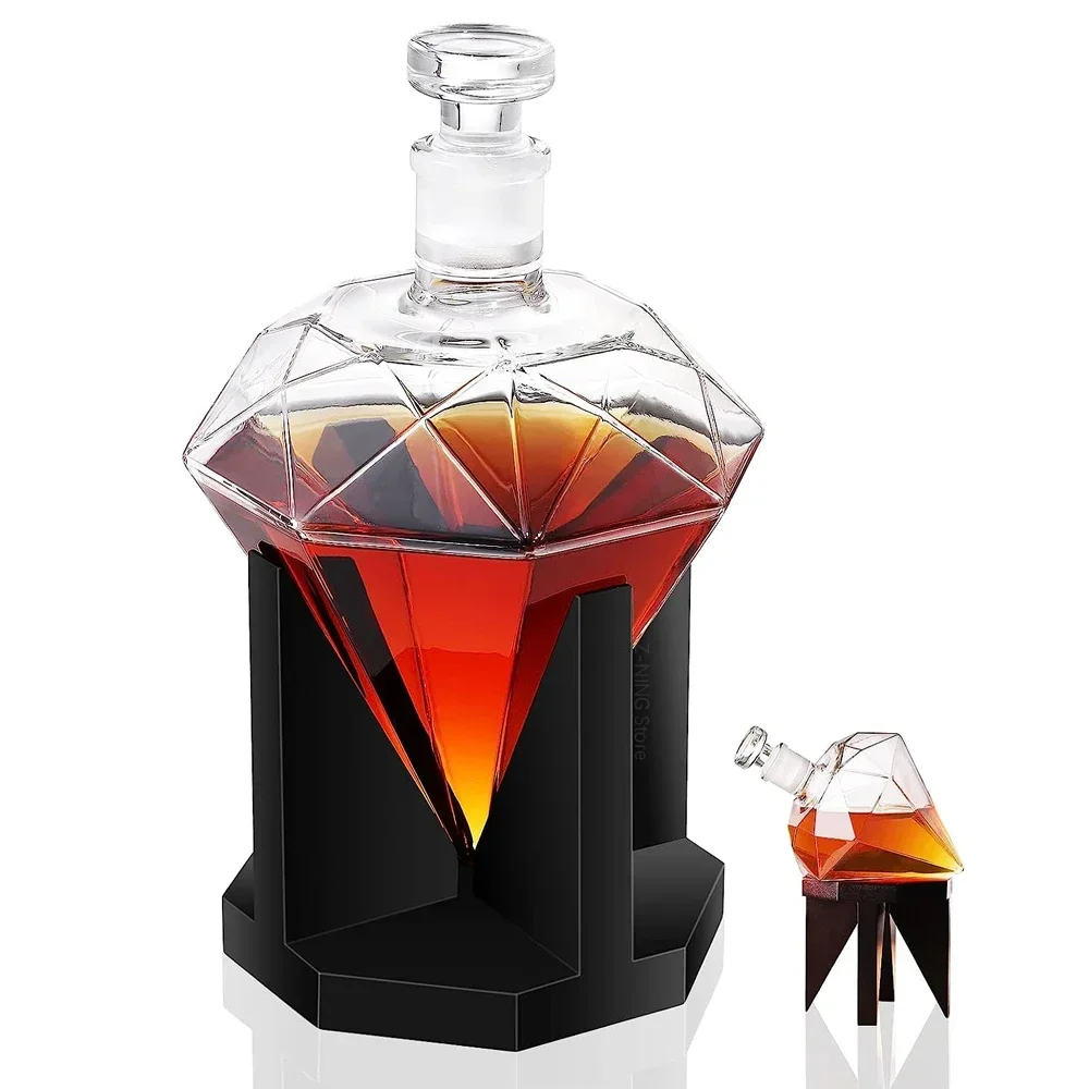 1000Ml Whisky Karaf Glas Diamant Wijnfles Met Houten Houder Luchtdichte Stop Geschikt Voor Alle Soorten Alcohol Cadeau