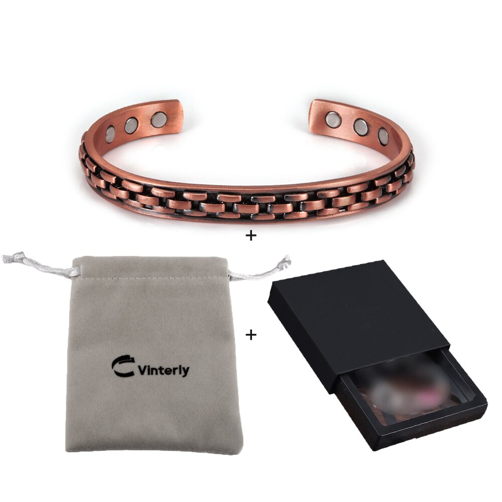 Magnetic Pure Copper Bracelet Male Adjustable Cuff Energy Magnetic Bracelet Benefits Wristband Stripe Health Men Bracelets Women: copper bag box