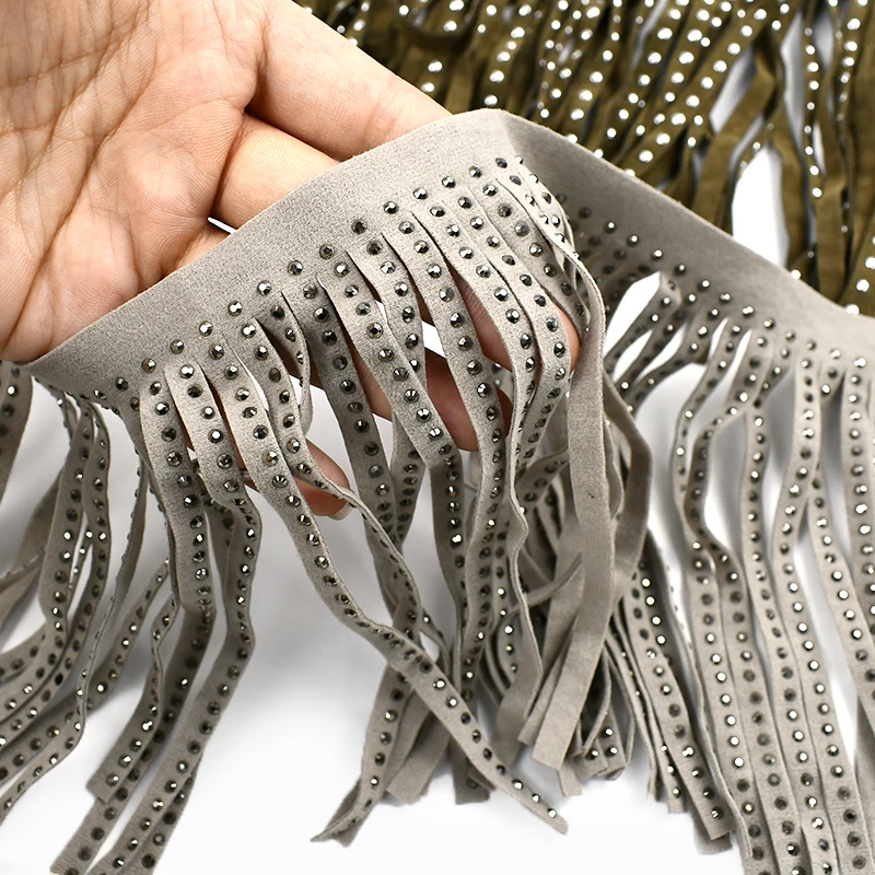 Meetee-falda con borlas de diamantes de 14cm, remache de terciopelo, dobladillo de cortina, abrigo de encaje de cuero de ante, decoración, accesorios de costura, 1/2 metros