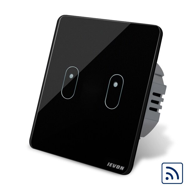 2 Gang remote control light Switch, black Glass Wireless remote control Switch, EU wall light switch touch remote control switch