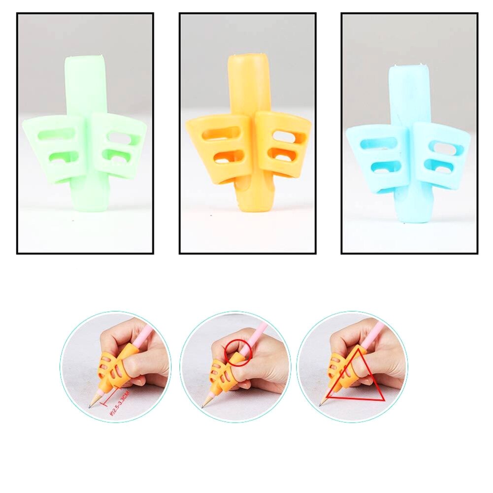 3 stk/sæt børn blyantholder lærende skriveværktøj silikone to fingre ergonomisk posture correction penholder
