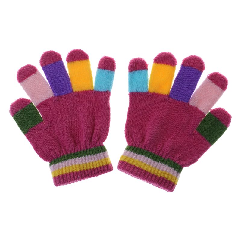 1 Pair Bambini Guanti Guanti Pieni Della Barretta Caldo di Inverno Dei Bambini Colorato Della Banda Lavorato A Maglia Delle Ragazze Dei Ragazzi Solido Guanto Multi Colore: Lavanda