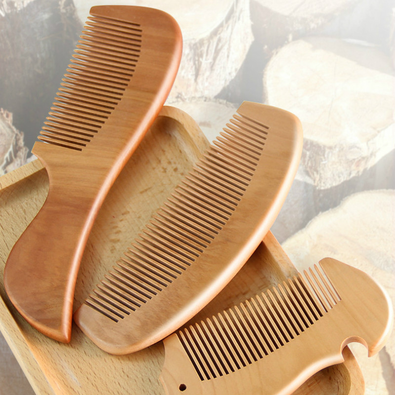 1Pcs Peach Wood Comb Flower Painted Anti-Static Natural Head Massage Comb Handmade Wooden Hair Comb Hair Styling Tools For