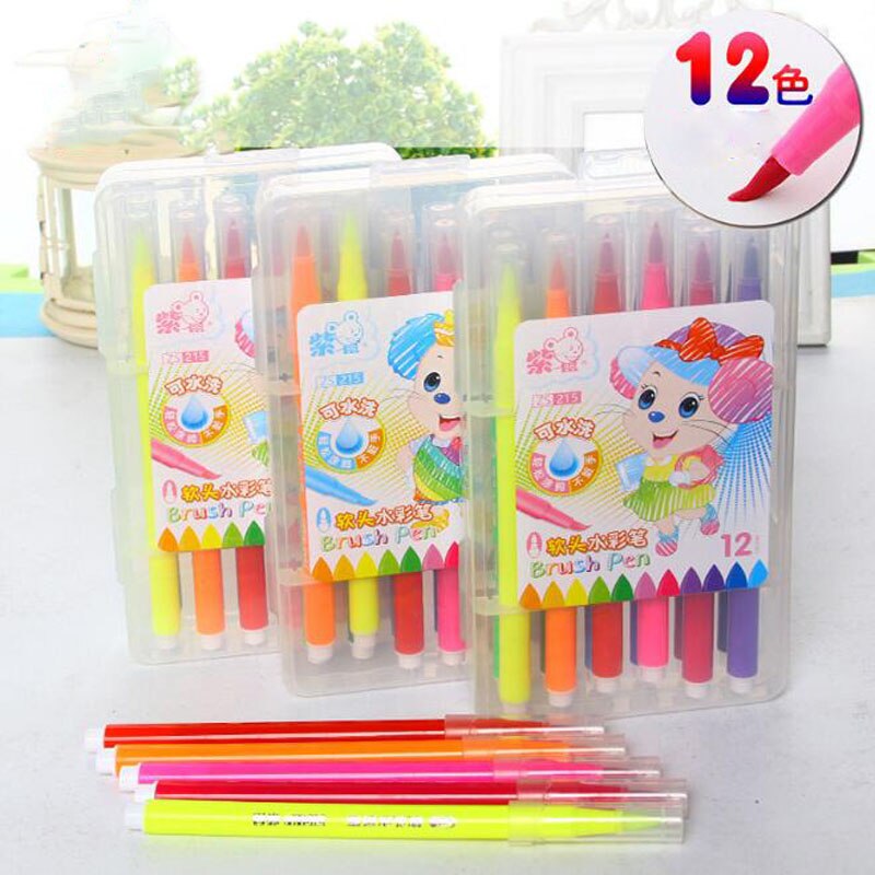 Soft Head Watercolor Pen Washable Watercolor Pen Not Dirty Hand Brush 12 Color Pen Set Painting Pen